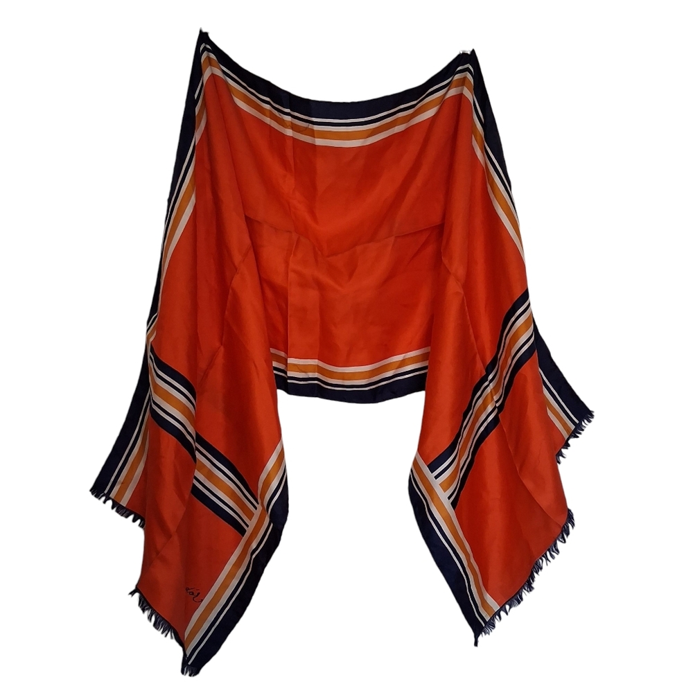 ​Vintage Fiacre d'Or de Paris Orange Blue While Gold Striped Silk Scarf